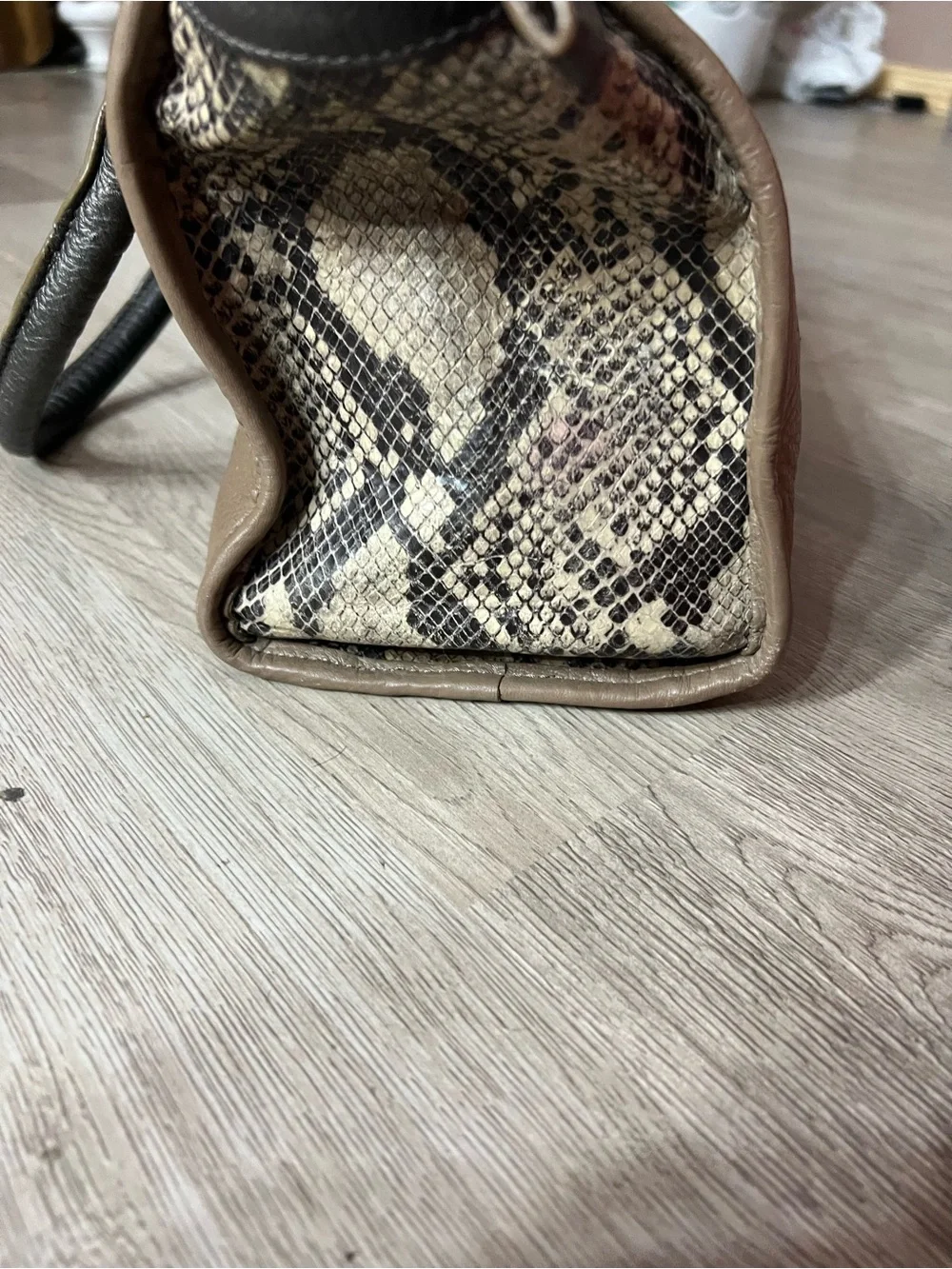 Classic Taupe Leather Briefcase with Black Trim